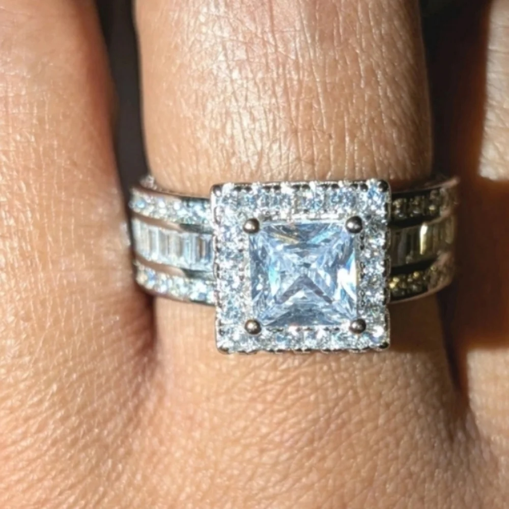 Womens Baguette& Round Cut 9.65ct Lab Created Diamond Princess Wedding Ring 8